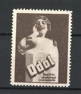 Reklamemarke ODOL Mundwasser, Dame und Flasche Odol