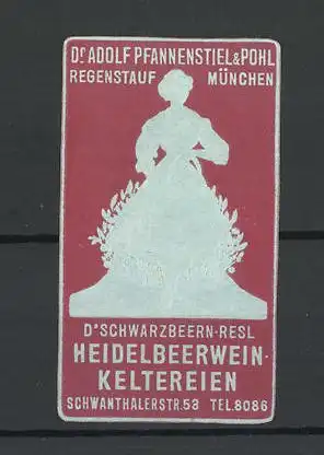 Präge-Reklamemarke München, Heidelbeerwein-Kelterei Pfannenstiel & Pohl, Schwarzbeeren-Resl