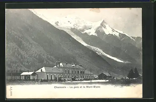 AK Chamonix, La gare et le Mont-Blanc, Bahnhof