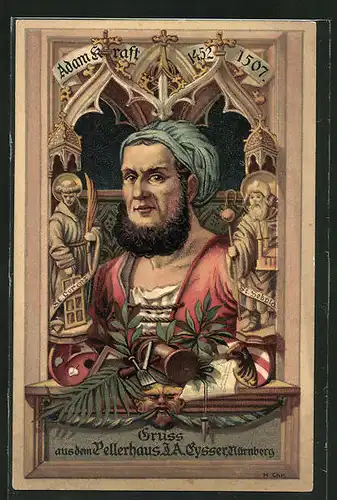 AK Nürnberg, Albrecht Dürer, Pellerhaus J.A. Eysser, Adam Kraft