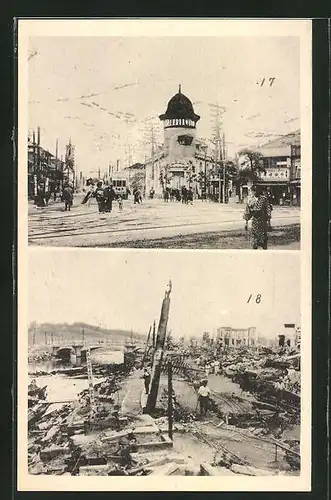 AK Yokohama, zerstörte Ortschaft nach einem Erdbeben