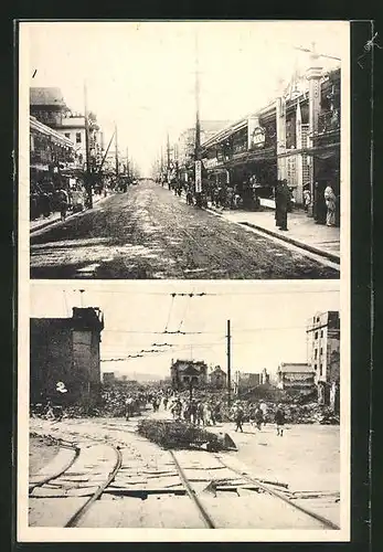 AK Yokohama, Ortsansichten vor und nach dem Erdbeben