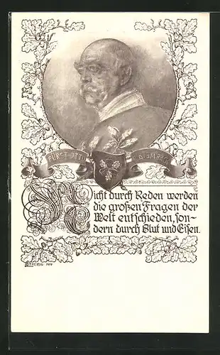 Künstler-AK Portrait Fürst Otto von Bismarck mit Eichenlaub