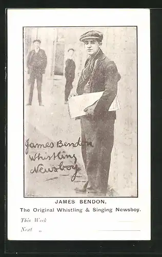 AK Newsboy James Bendon mit Zeitung