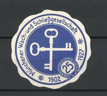 Präge-Reklamemarke 25 Jahre Münchner Wach- und Schliessgesellschaft 1902-1927