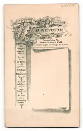 Fotografie D. Wettern, Hamburg, Portrait hübsch gekleidete Dame mit Hochsteckfrisur