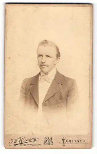 Fotografie J. W. Hornung, Tübingen, Portrait bürgerlicher Herr im Anzug mit Fliege und Schnauzbart