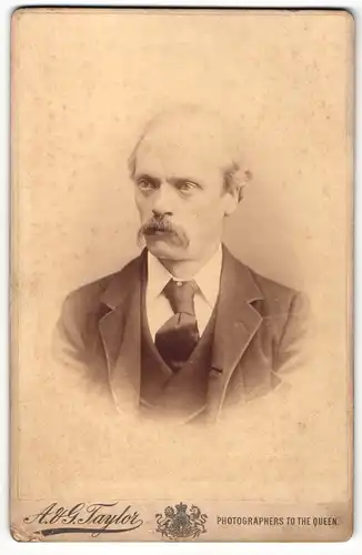 Fotografie A. & G. Taylor, London, Portrait bürgerlicher Herr im Anzug mit Krawatte und Schnauzbart