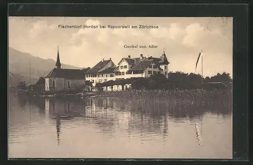 AK Hurden, Gasthof zum Adler am Ufer des Zurichsee