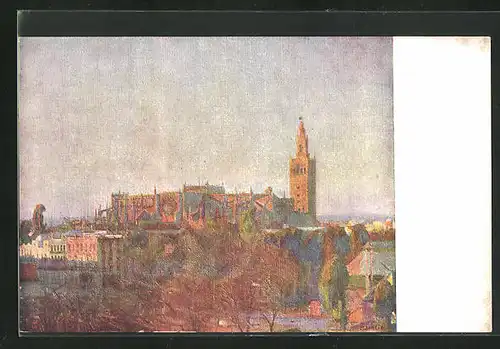 AK Sevilla, Exposicion Ibero-Americana, Perspectiva de la Catedral y Giralda, Ausstellung