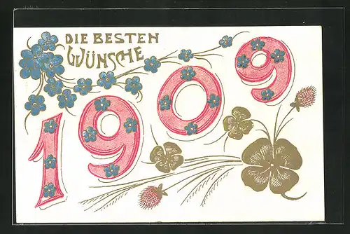 Präge-Lithographie Die besten Wünsche, Jahreszahl 1909
