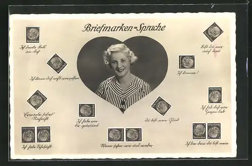 AK Briefmarken-Sprache, Blonde Maid