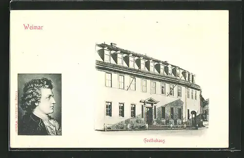 Relief-AK Weimar, Portrait und Wohnhaus von Goete