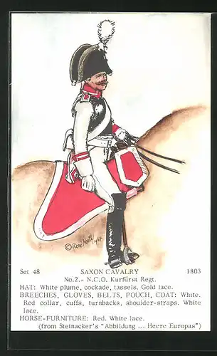 Künstler-AK Rene North: Saxon Cavalry 1803, N.C.O., Kurfürst Regt., Uniform, handkoloriert