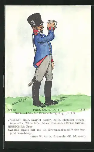Künstler-AK Rene North: Prussian Infantry 1815, 12th Regt., N.C.O., Uniform, handkoloriert