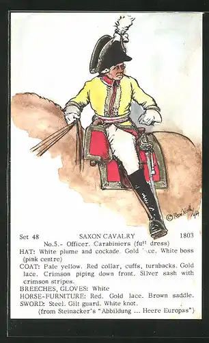 Künstler-AK Rene North: Saxon Cavalry 1803, Officer, Carabiniers, Uniform, handkoloriert