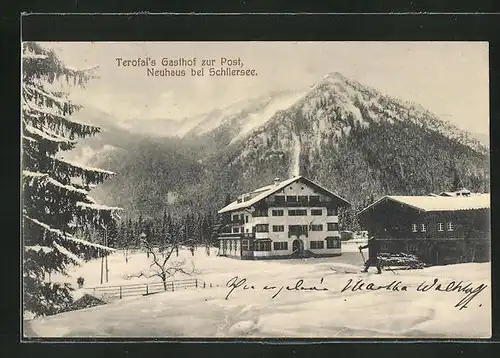 AK Neuhaus / Schliersee, Terofal`s Gasthof zur Post im Schnee