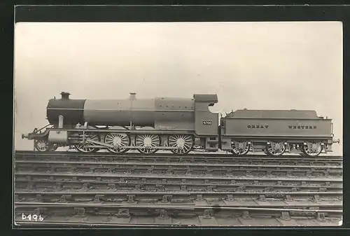 Foto-AK Lokomotive, 4700, Great Western, englische Eisenbahn mit Tender