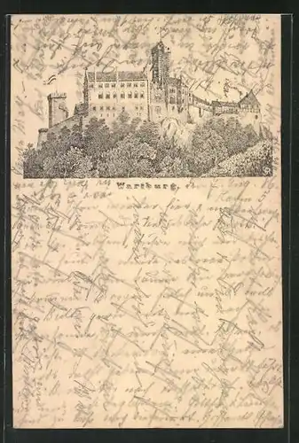 Vorläufer-Lithographie Wartburg, 1885, Gesamtansicht, Ganzsache PP6 F154 /05