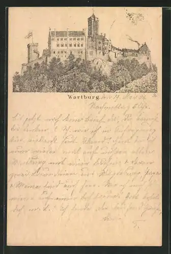 Vorläufer-Lithographie Wartburg, 1884, Motiv der Burg, Ganzsache PP6 F154 /05