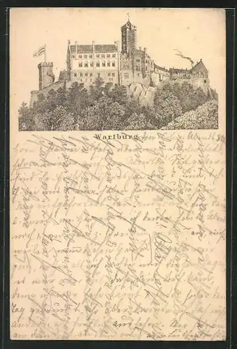 Vorläufer-Lithographie Wartburg, 1884, Gebäudeansicht, Ganzsache PP6 F154 /05