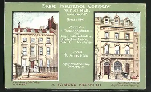 Künstler-AK London-SW, Eagle Insurance Company, 79, Pall Mall, Residence of Nelll Gwyn 1671-1687, New Head Office