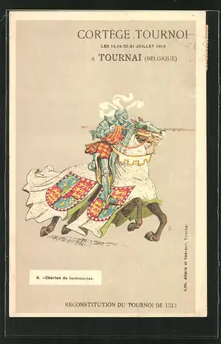 AK Tournai, Ritter auf einem Pferd, Cortège Tournoi 1913