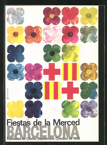 AK Barcelona, fiestas de la merced 1968, Blumen und Flagge