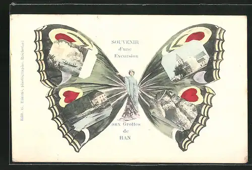 AK Han-sur-Lesse, Grottes de Han, Frau mit Schmetterlingsflügeln, Fliegende Menschen