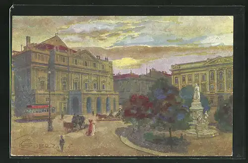 Künstler-AK G. Guerzoni: Milano, Piazza e Treatro della Scala