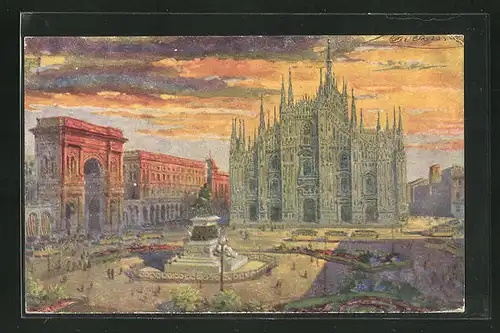 Künstler-AK G. Guerzoni: Milano, Piazza del Duomo