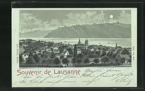 Mondschein-AK Lausanne, Panorama