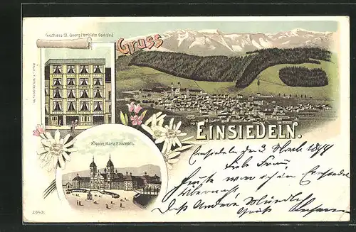 AK Einsiedeln, Panorama, Gasthaus St. Georg & Kloster Maria Einsiedeln