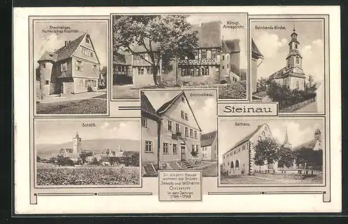 AK Steinau, Grimmshaus, Ehem. Hutt`sches Hospital, Amtsgericht, Rathaus, Schloss, Reinhards-Kirche