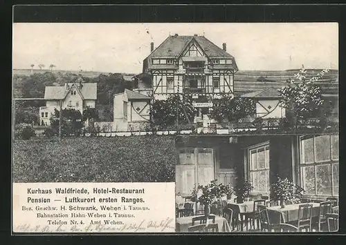 AK Wehen, Kurhaus Waldfriede, Hotel-Restaurant, zwei Ansichten