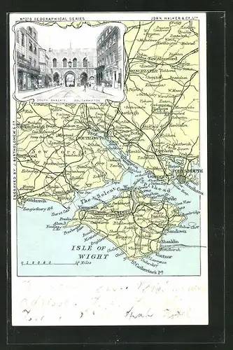 AK Southampton, South Bargate, Ortspartie und Landkarte mit Isle of Wight