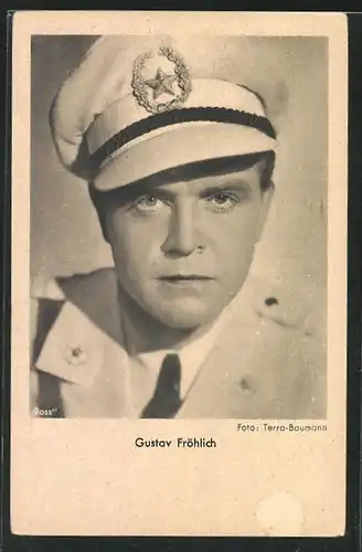 AK Schauspieler Gustav Fröhlich in Uniform mit Schirmmütze