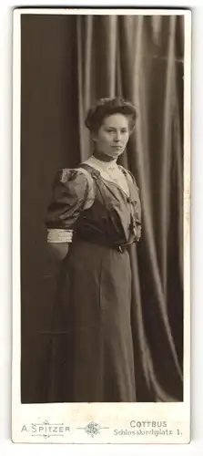 Fotografie A. Spitzer, Cottbus, Portrait junge Dame in hübscher Kleidung mit Puffärmeln
