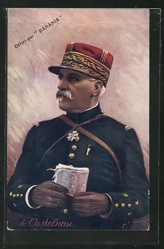 AK Heerführer de Castelnau in Uniform mit Landkarte in der Hand