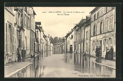 AK Bar-sur-Seine, La crue de la Seine 1910, Rue de l`Ètape