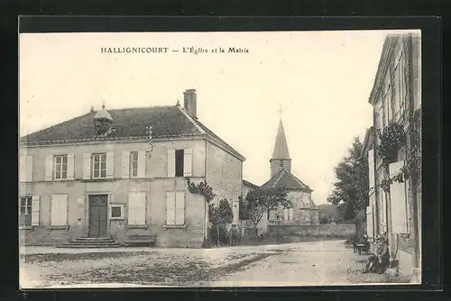 AK Hallignicourt, l`Eglise et la Mairie