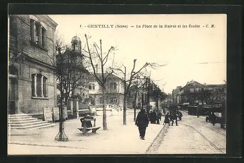 AK Gentilly, La Place de la Mairie et les Ecoles