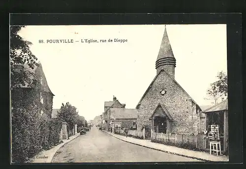AK Pourville, L`Eglise, rue de Dieppe