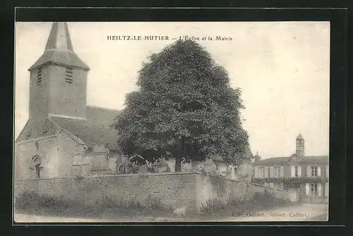 AK Heiltz-le-Hutier, L`Église et la Mairie