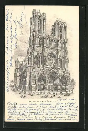 Lithographie Reims, Ansicht der Cathedrale