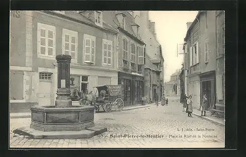 AK Saint-Pierre-le-Moutier, Place et Rue de la Fontaine
