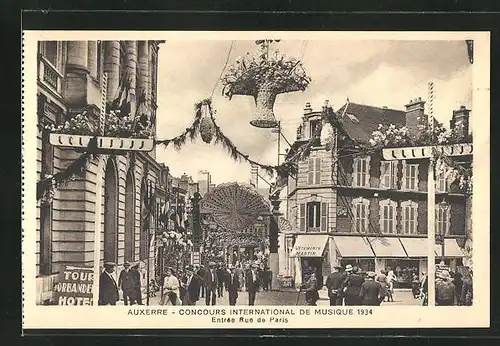 AK Auxerre, Concours International de Musique 1934, Entree Rue de Paris, Sängerfest