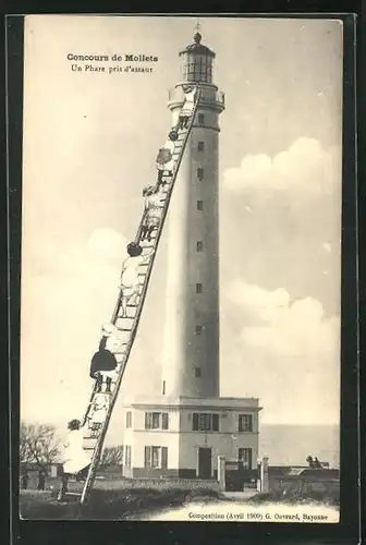 AK Concour der Mollets, Un Phare pris d`assaut, Montage, Damen auf Leiter klettern auf Leuchtturm