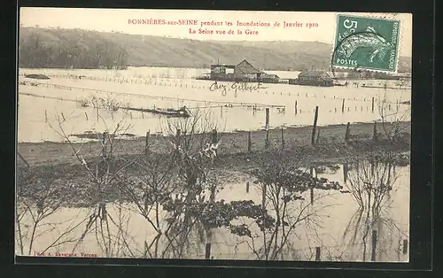 AK Bonniers-sur-Seine, Inondations 1910, La Seine vue de la Gare, Hochwasser