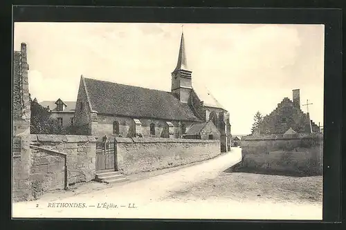 AK Rethondes, L`Eglise, Kirche an Strasse und Häuser